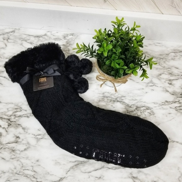 Frye | NWT Fuzzy Pom Pom Cable Knit Home Socks - Picture 1 of 5